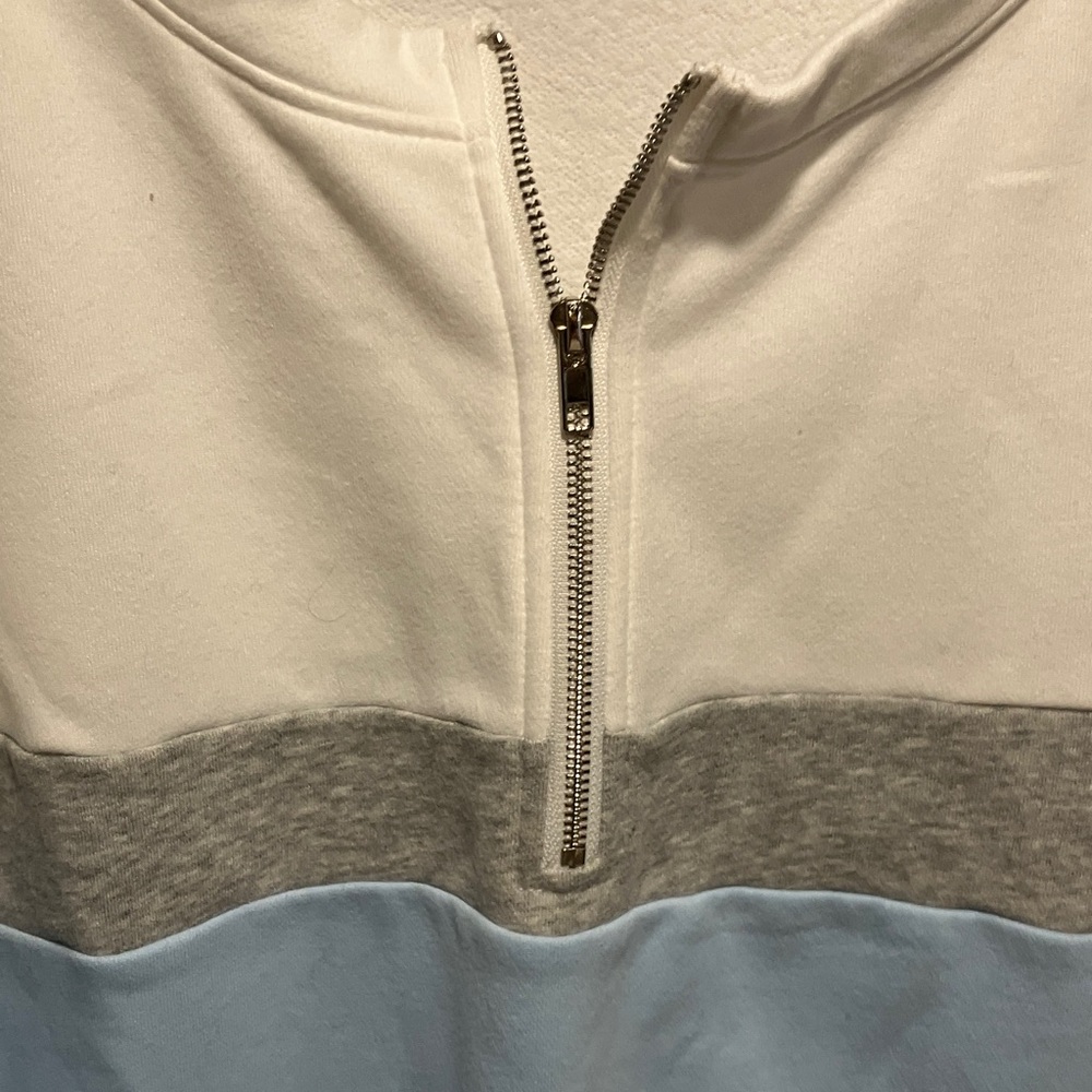 Women's Colorblock Hoodie - White, Gray, and Blue - Picture 3 of 6